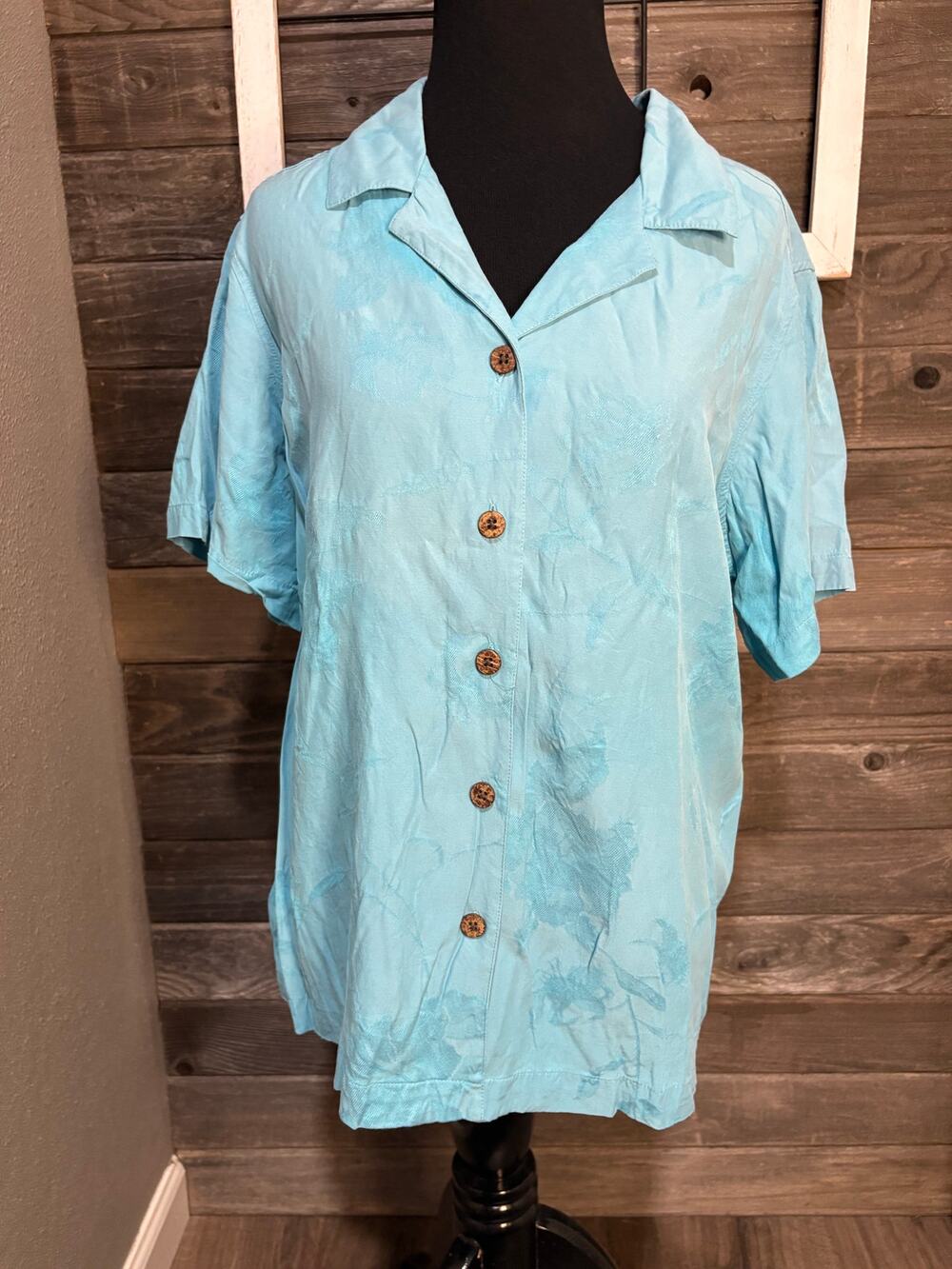 La Cabana All Night Long light blue silk women's blouse size 1x